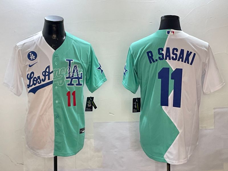 Men Los Angeles Dodgers #11 R.Sasaki White Blue 2025 Game Nike MLB Jersey style 1